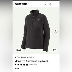 Patagonia Black R1 Air Fleece Zip-Neck Jacket